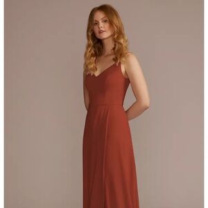 David’s Bridal Chiffon Spaghetti Strap Dress-Cinnamon